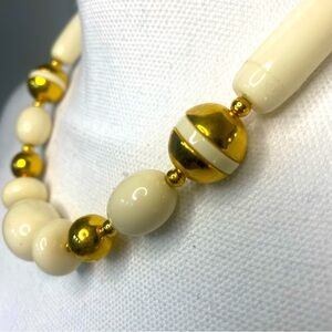 Estate Vintage Trifari Signed Off White Lucite Plastic Gold Tone Bead 70's 80's
